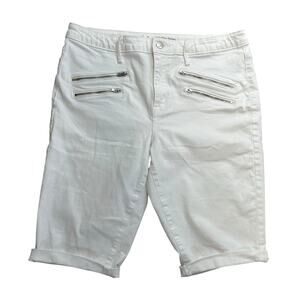 Massimo High Rise Skinny White Denim Stretch Jean Shorts Cuffed Size 14